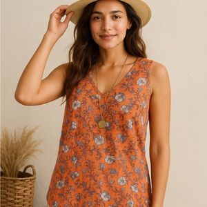 J. Jill Love Linen Floral‎ Sleeveless Tank Top Coral Blue – Women's Small Boho
